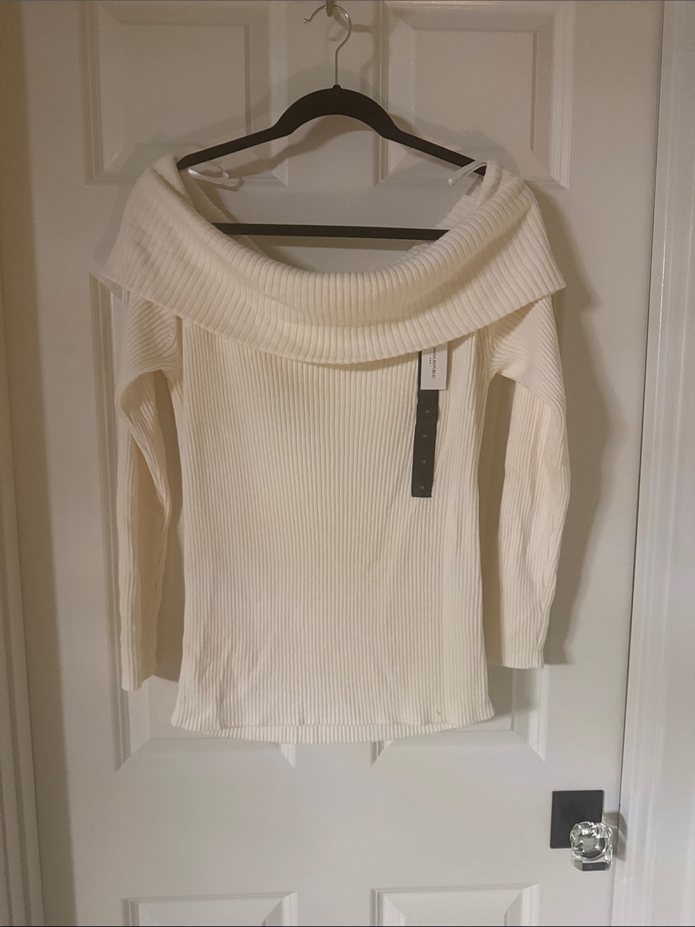 Banana Republic Off-Shoulder Ribbed Knit Sweater in Cream